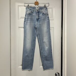PAIGE Light Wash High Rise Sarah Straight Distressed Jeans With Raw Hem Size 24